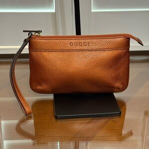 Gucci Brown Leather Wristlet Pouch